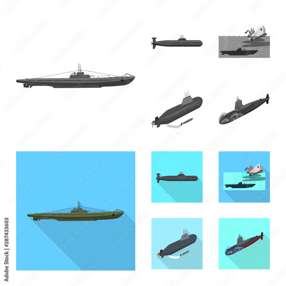 Vector illustration of war and ship sign. Collection of war and fleet stock vector illustration.