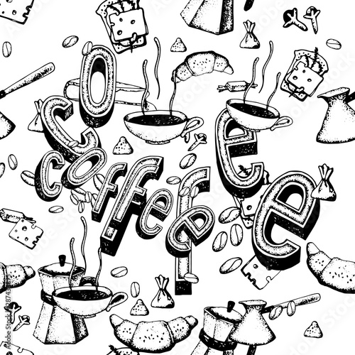 Seamless patern coffee theme hand drawn