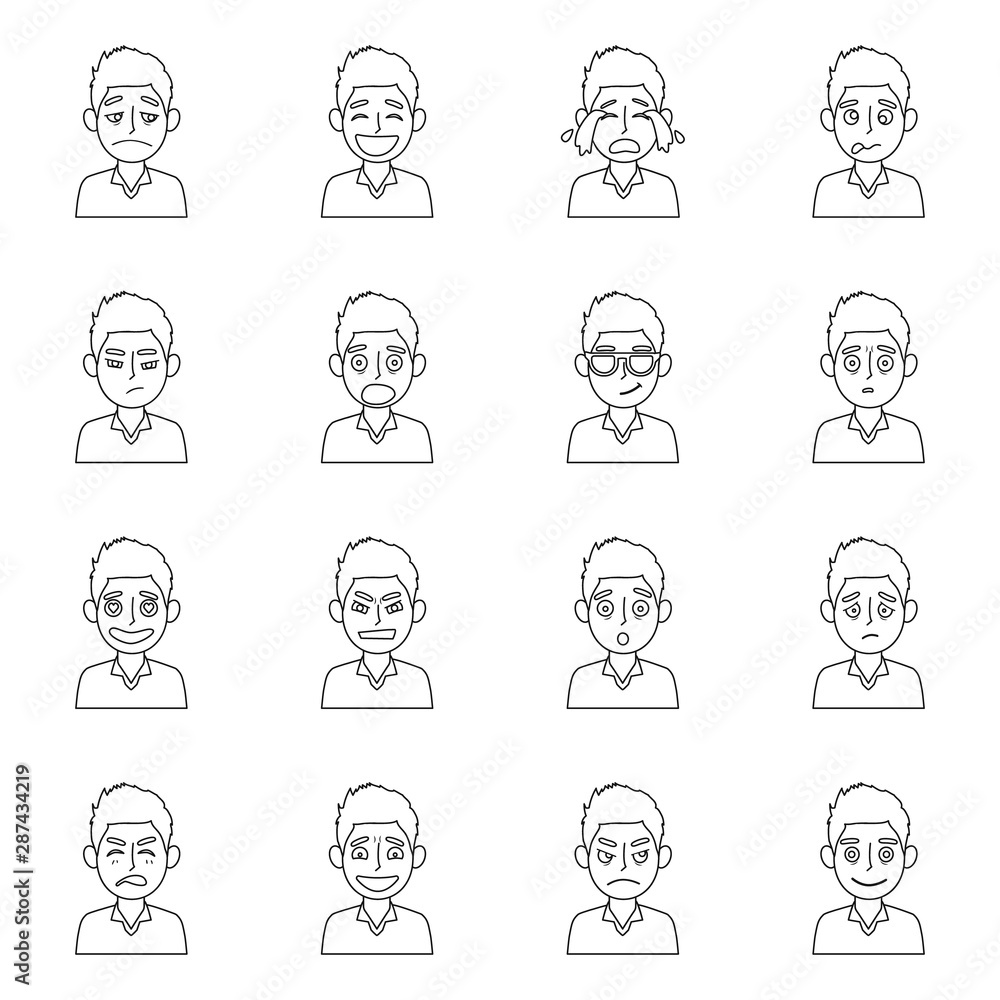 Vector illustration of face and boy symbol. Collection of face and expression vector icon for stock. Vector illustration of face and boy symbol. Collection of face and expression vector icon for stock.
