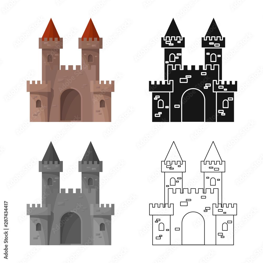 Isolated object of castle and fortress icon. Collection of castle and house stock vector illustration.