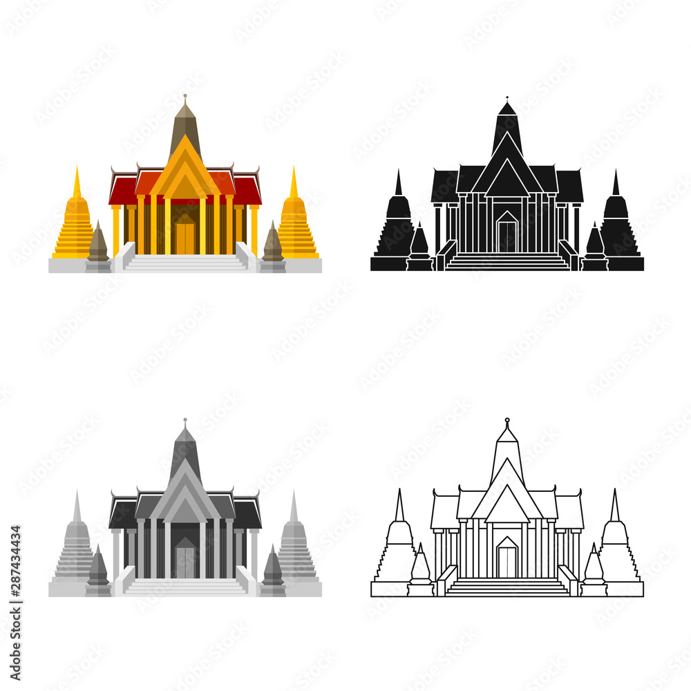 Naklejka premium Isolated object of mahal and heritage logo. Set of mahal and monument stock symbol for web.