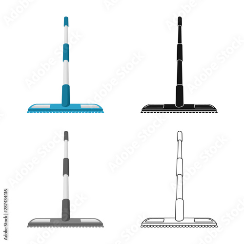 Vector illustration of mop and stick sign. Set of mop and sweep vector icon for stock.