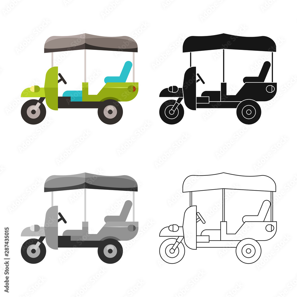 Vector design of rickshaw and auto symbol. Collection of rickshaw and service stock symbol for web.