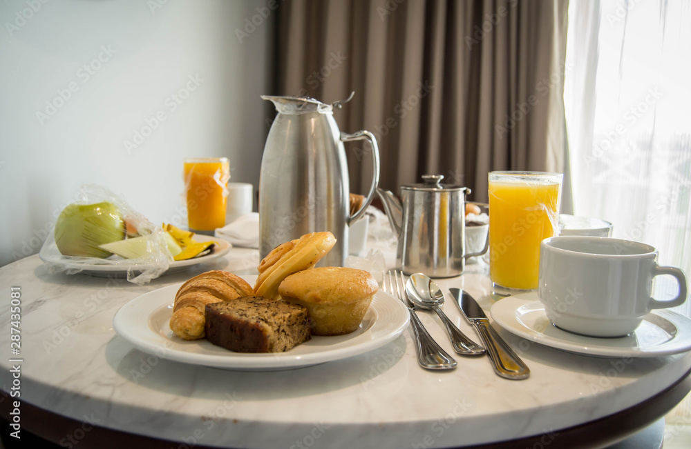 Table served with continental breakfast Table served with continental breakfast
