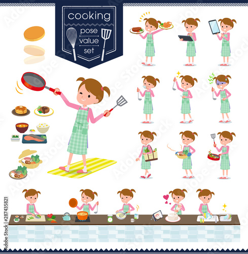 flat type Pink clothing girl_cooking