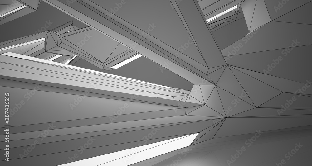 Abstract architectural white interior of a minimalist house with neon lighting. Drawing. 3D illustration and rendering. Abstract architectural white interior of a minimalist house with neon lighting. Drawing. 3D illustration and rendering.