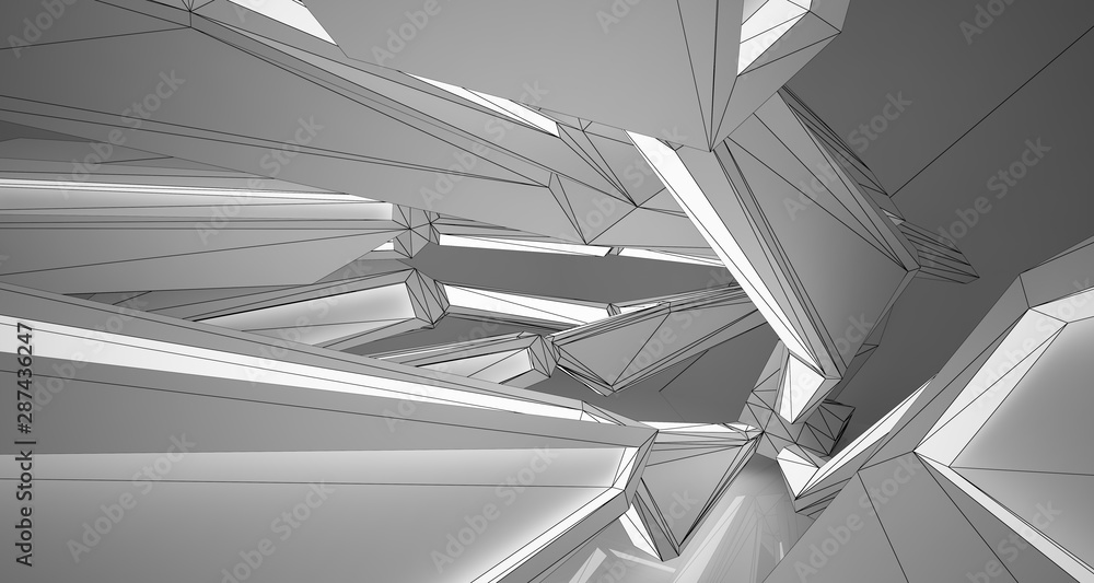 Abstract architectural white interior of a minimalist house with neon lighting. Drawing. 3D illustration and rendering. Abstract architectural white interior of a minimalist house with neon lighting. Drawing. 3D illustration and rendering.