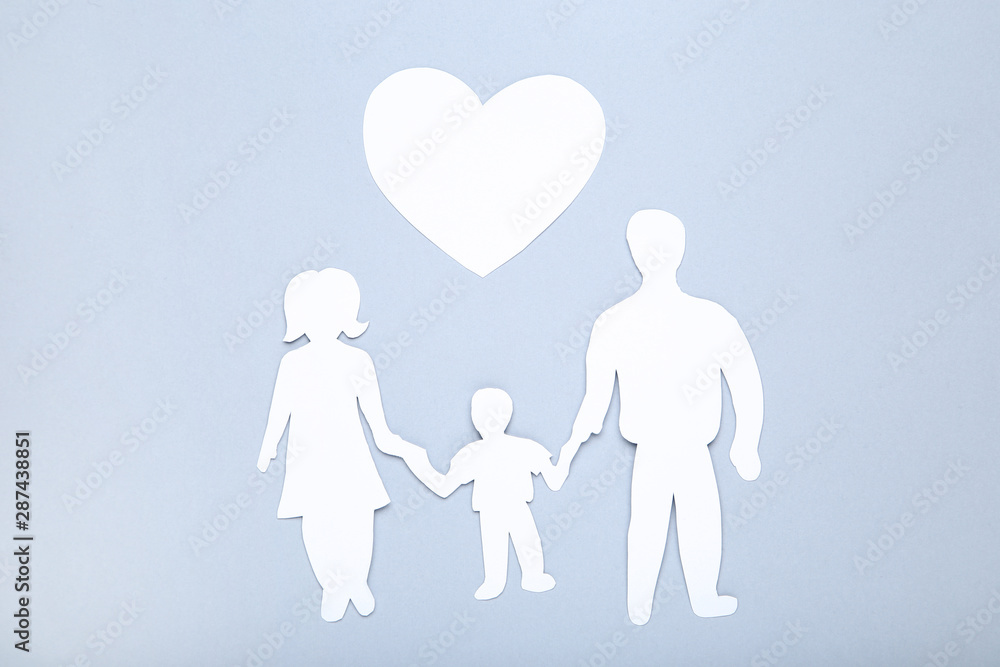Family figures with heart on grey background Family figures with heart on grey background