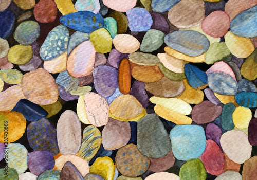 The texture of the stones. Watercolor illustration.