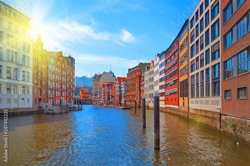 Beautiful view of famous Hamburg Speicherstadt warehouse district on a sunny day in summer, Hamburg, Germany © Vladimir V