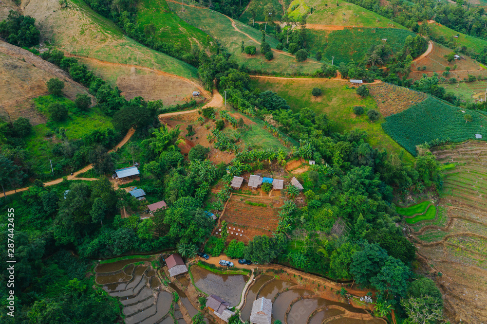 Aerial view of agriculture lands in Doi Inthanon national park, Thailand. 