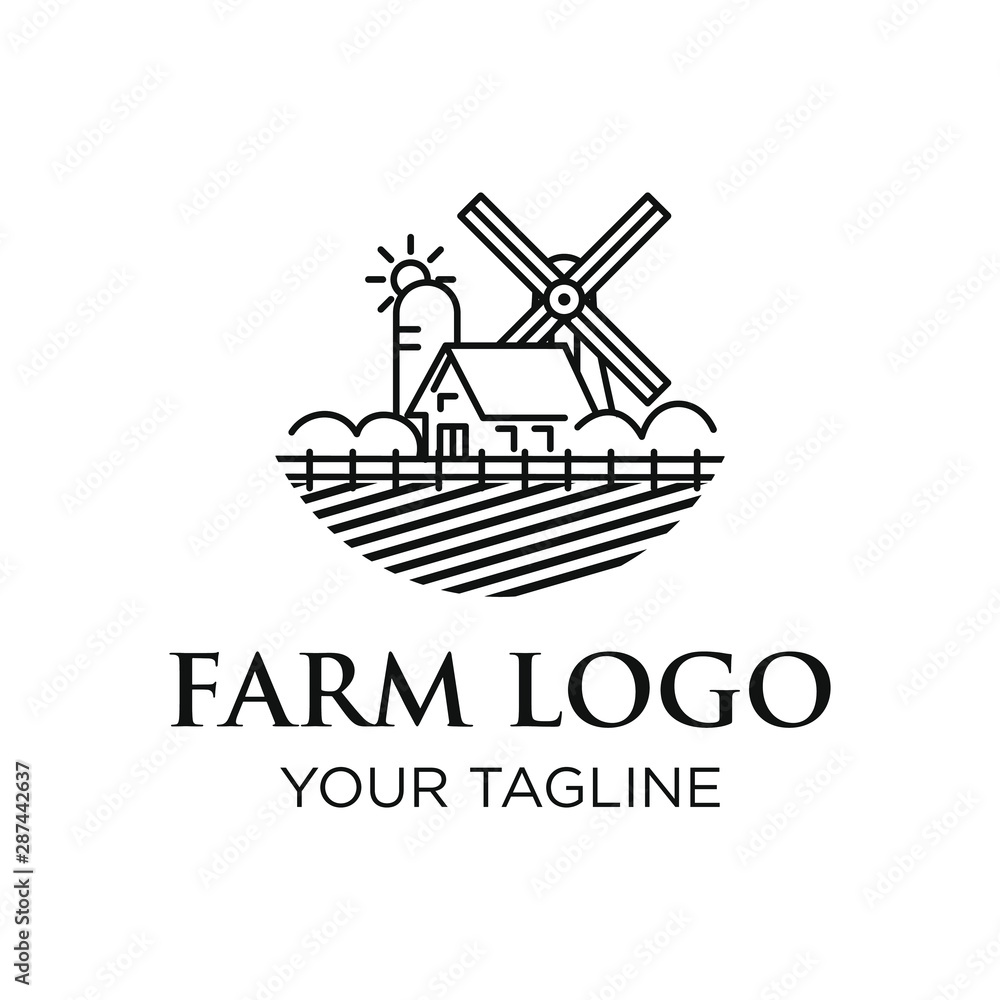 Monoline Farm Logo Design Vector Template Monoline Farm Logo Design Vector Template