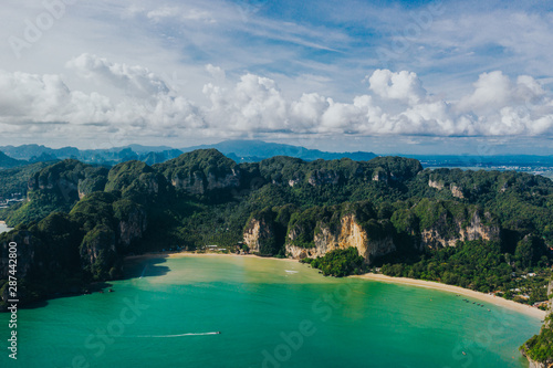 Krabi - Railay beach seen from a drone. One of Thailand's most famous luxurious beach.