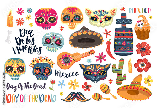 Set of elements for Day of the Dead. Dia de los Muertos tramslate - Day of the Dead . Vector EPS10