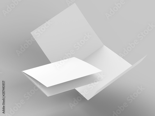 Open folded leaflet in square format. Flying leaflet folded to 3. 3d illustration © neva
