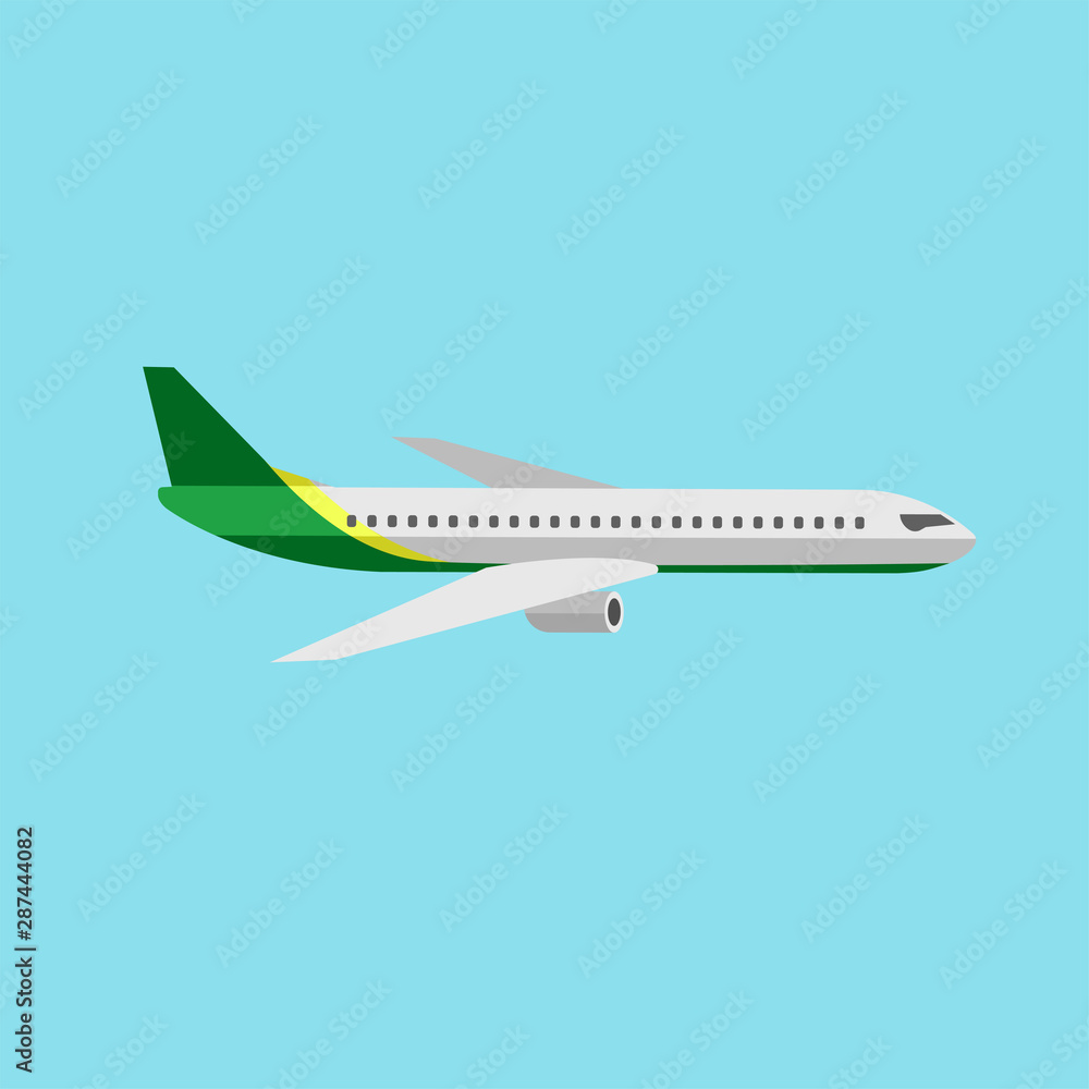 Modern twin engine jet airliner vector illustration. Isolated simple vector