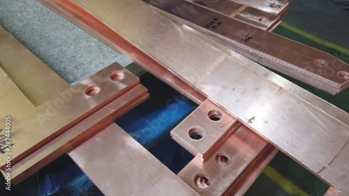 Copper busbars. Connecting current-carrying elements of electrical equipment. photo