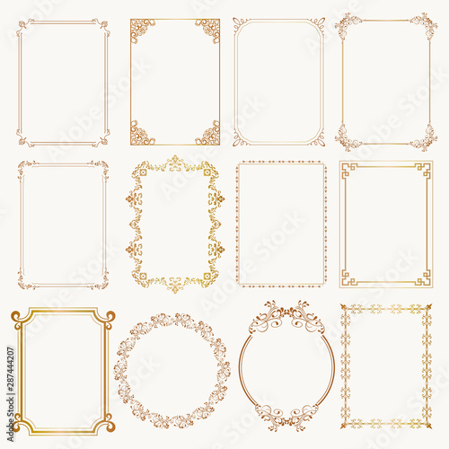 Calligraphic frame set. Borders corners ornate frames. Vector
