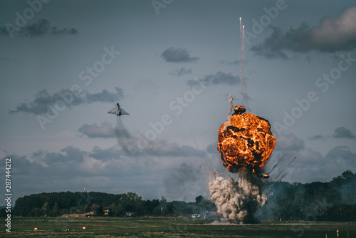 Eurofighter Typhoon Jet with bomb explosion photo