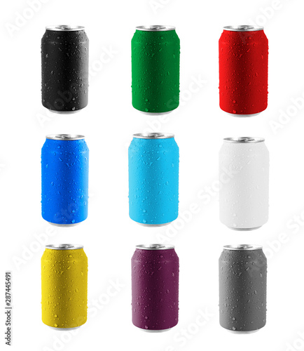 Colorful cans collection isolated on white background. File contains with clipping path so easy to work.