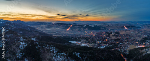 Aerial panorama of Zakopane and Tatry mountains