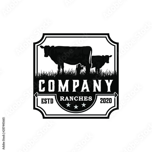 Vintage cow ranch logo design template inspiration