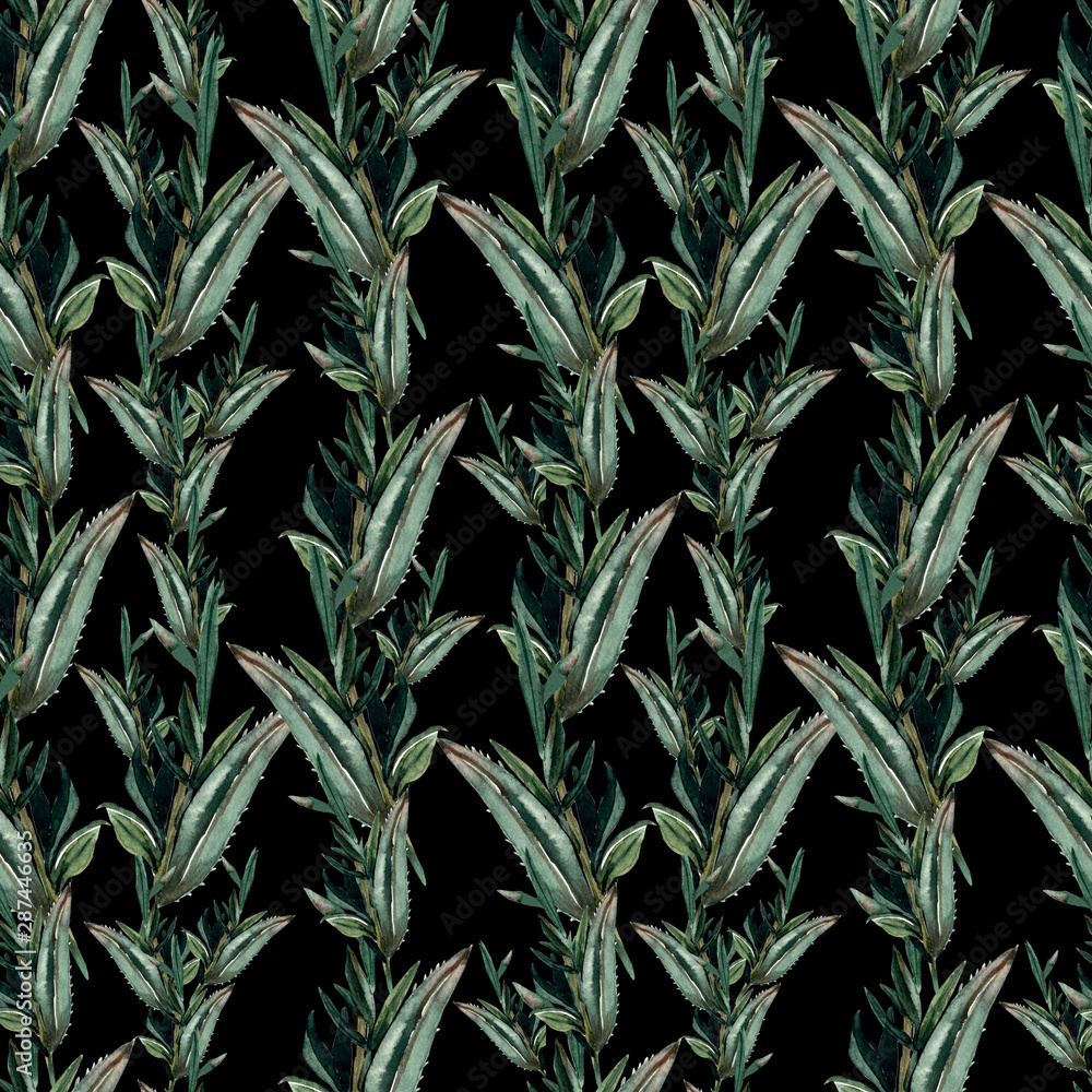 Fototapeta premium Watercolor eucalyptus leaves seamless pattern on white background. Floral texture for design, textile and background.