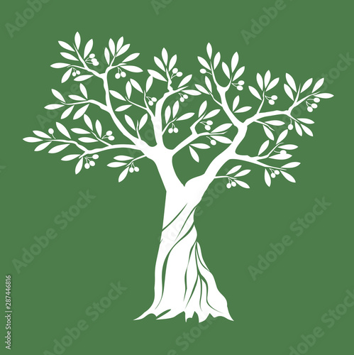 Olive tree on green background. Vector Illustration and concept pictogram.