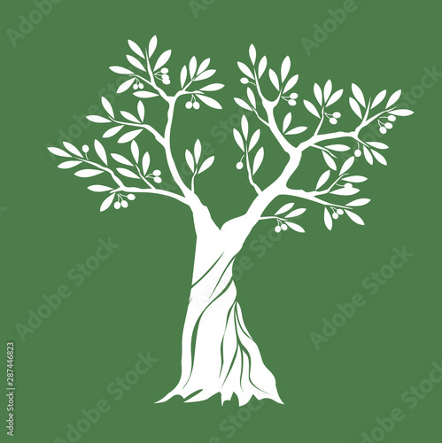 Olive tree on green background. Vector Illustration and concept pictogram.