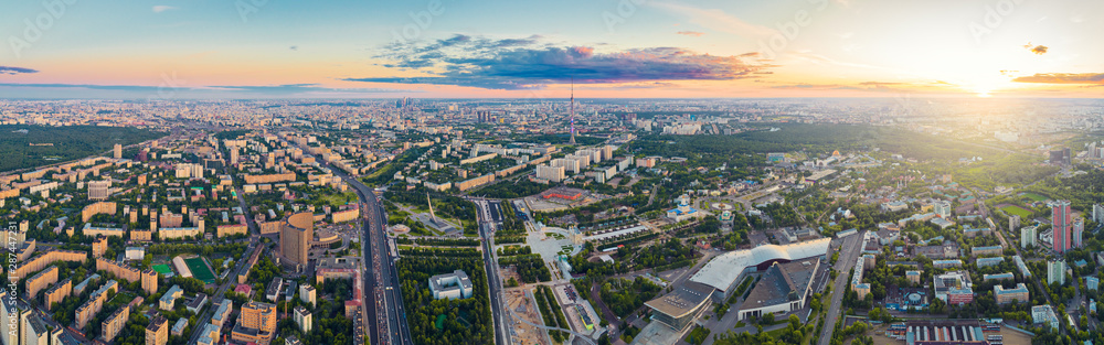 Aerial view of Moscow over the VDNKh