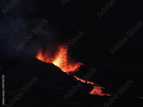 Eruption of the volcano Piton de la Fournaise in Reunion Island