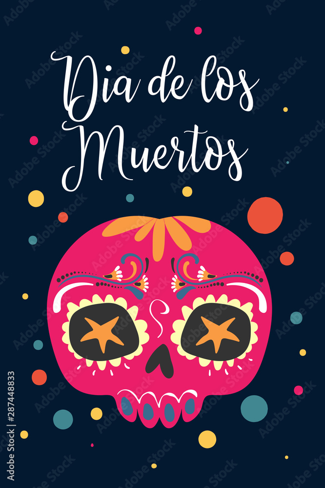 Dia de Los Muertos, Mexican Day of the Dead, set of greeting cards with lettering, flowers, skull Dia de Los Muertos, Mexican Day of the Dead, set of greeting cards with lettering, flowers, skull
