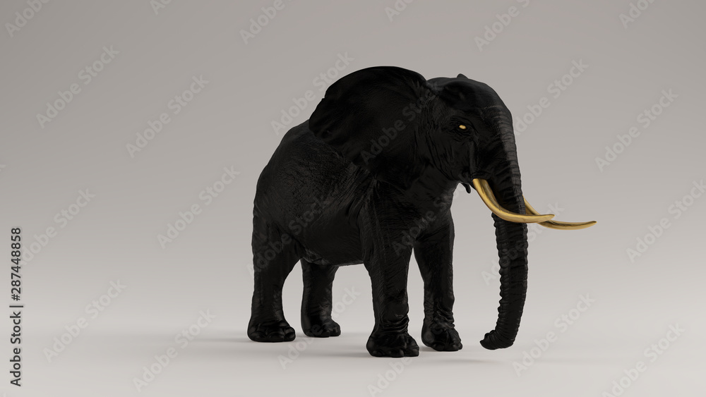 Black Elephant with Golden Tusks 3 Quarter Right View 3d illustration 3d render