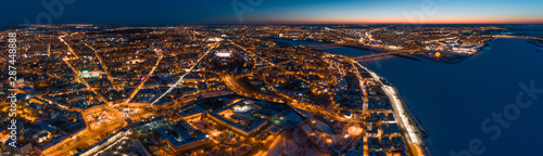 Canvas Print Aerial panoramic view of Nizhny Novgorod, Russia, illuminated at night