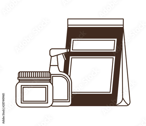 silhouette of food bag and containers for pet grooming