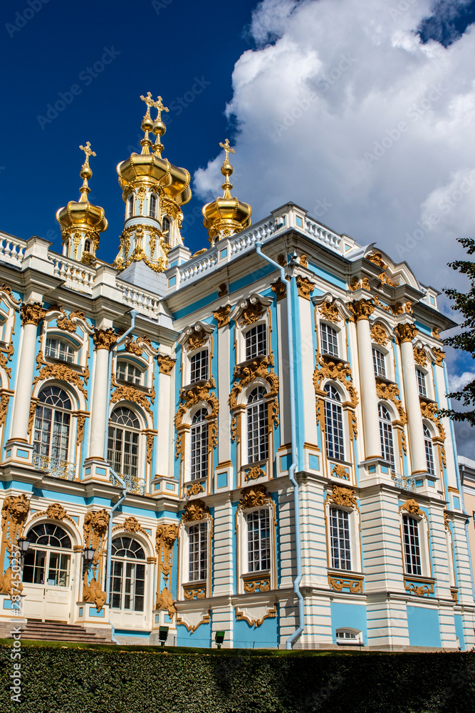 Facade of Catherine palace in Tsarkoe Selo, Pushkin, Saint Petersburg, Russia