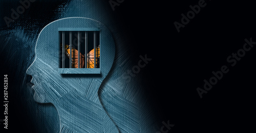 Butterfly emotionally imprisoned in mind graphic abstract background photo