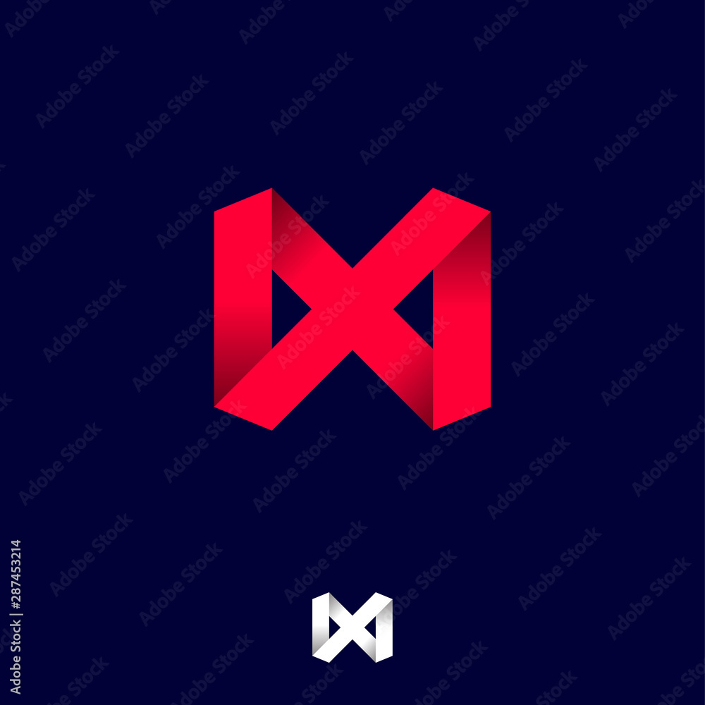 X monogram. X origami logo. X letter like red ribbon on a dark background. Monochrome option. X monogram. X origami logo. X letter like red ribbon on a dark background. Monochrome option.