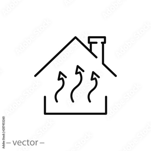 heat icon, efficiency thermal underfloor, comfort home, radiant warm floor, thin line web symbol on white background - editable stroke vector illustration eps10