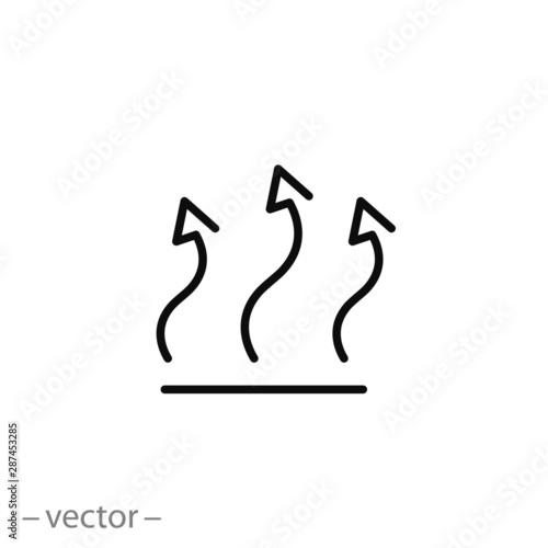 heat icon, arrows warm from floor, heater or microwave sign, thermal waves, thin line web symbol on white background - editable stroke vector illustration eps10