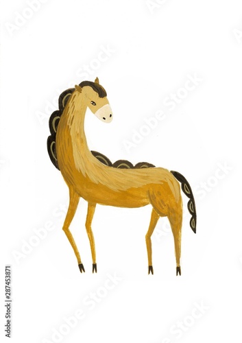 Horse illustration in the folk style on white background