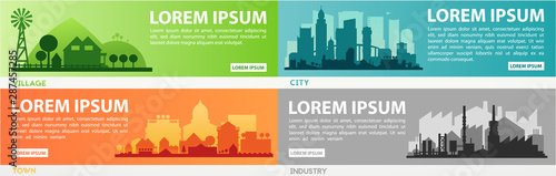 Abstract stylish cityscape infographics. Infographics elements collection with town, city, farm and industrial districts