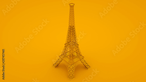 Yellow Eiffel tower. Minimal idea concept. 3d illustration