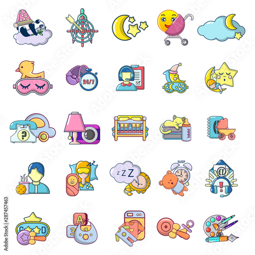 Children sleep icons set. Cartoon set of 25 children sleep vector icons for web isolated on white background