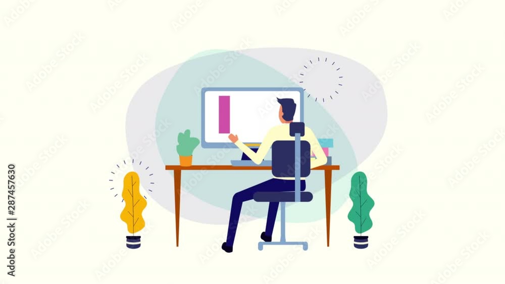 businessman using desktop in the office animation businessman using desktop in the office animation