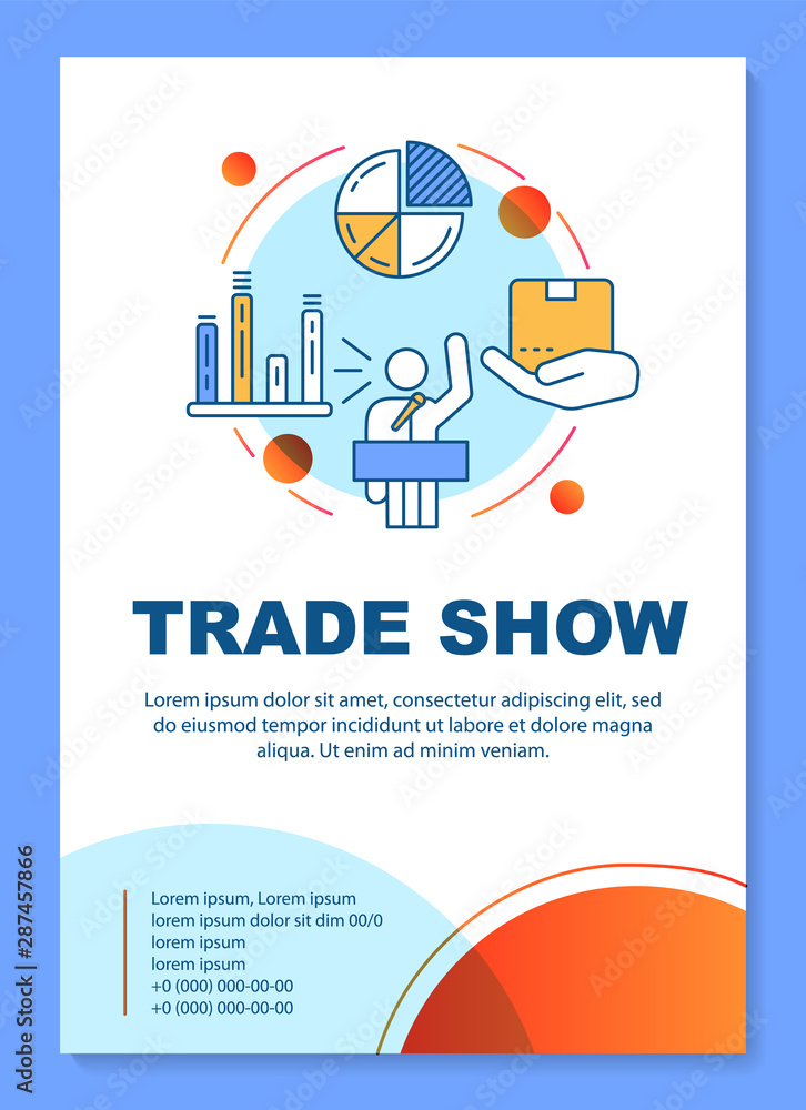 Vecteur Stock Trade show poster template layout. Sales pitch. Product  presentation event. Banner, booklet, leaflet print design with linear  icons. Vector brochure page layouts for magazines, advertising flyers |  Adobe Stock