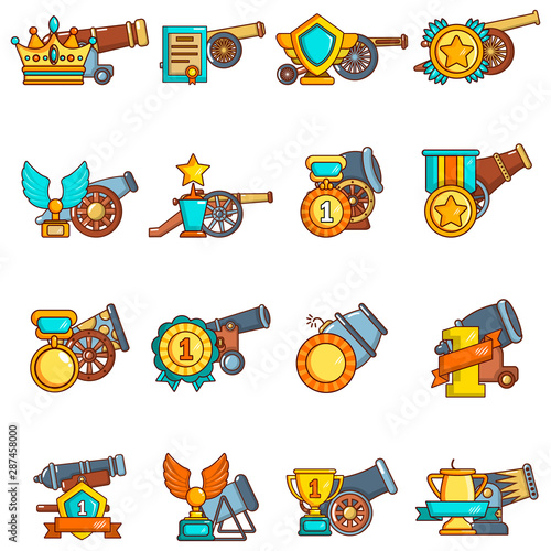 Artillery reward icons set. Cartoon set of 16 artillery reward vector icons for web isolated on white background