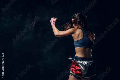 Quadro em tela Beautiful sportive woman is warming up before training while posing for photographer