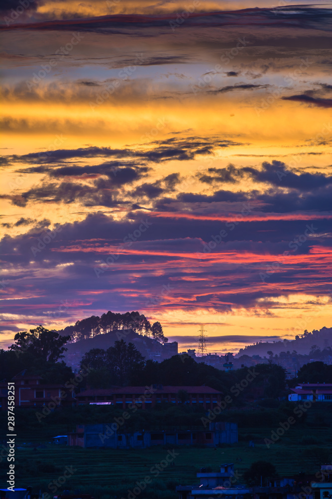 Colorful sun set and Capital city Kathmandu