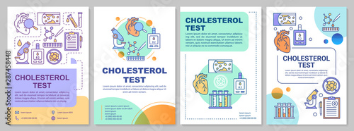 Cholesterol test brochure template layout. Flyer, booklet, leaflet print design with linear illustrations. Cholesterol level control. Vector page layouts for annual reports, advertising posters